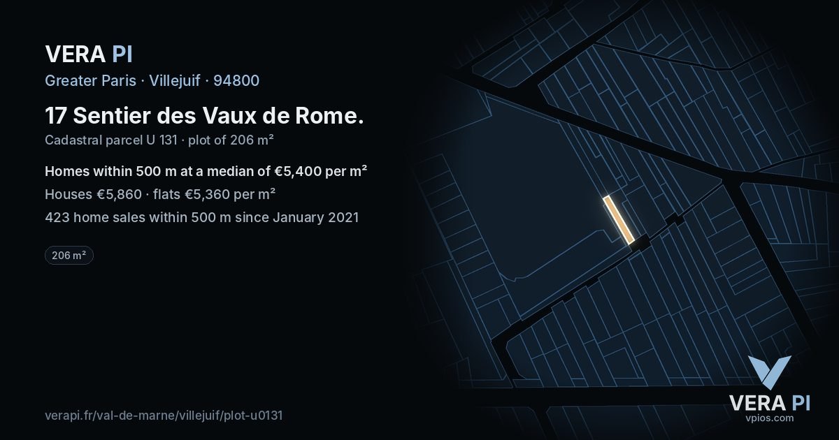 17 Sentier des Vaux de Rome, Villejuif at night – the plot lit, the parcels around coloured by the prices near them