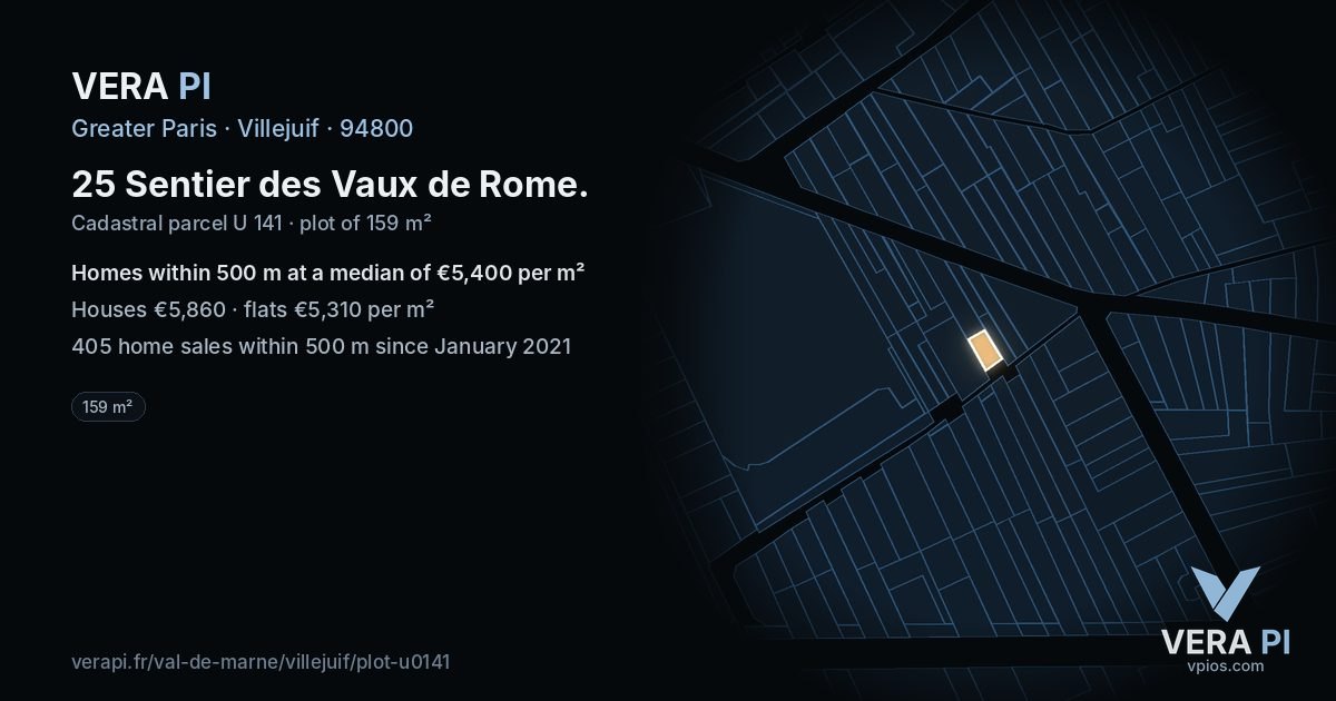 25 Sentier des Vaux de Rome, Villejuif at night – the plot lit, the parcels around coloured by the prices near them