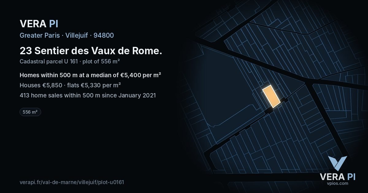 23 Sentier des Vaux de Rome, Villejuif at night – the plot lit, the parcels around coloured by the prices near them