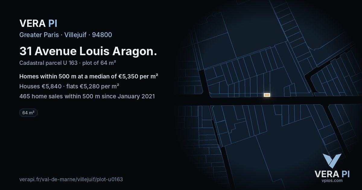 31 Avenue Louis Aragon, Villejuif at night – the plot lit, the parcels around coloured by the prices near them