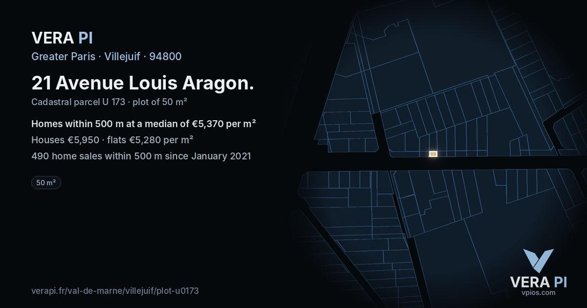 21 Avenue Louis Aragon, Villejuif at night – the plot lit, the parcels around coloured by the prices near them