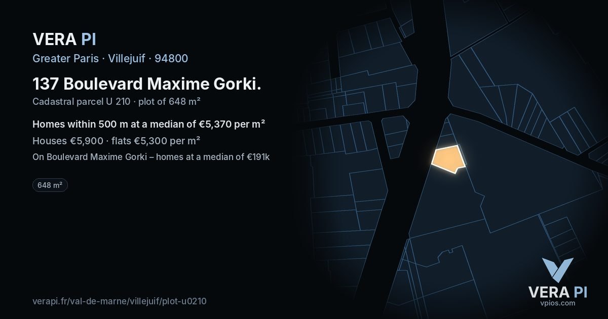 137 Boulevard Maxime Gorki, Villejuif at night – the plot lit, the parcels around coloured by the prices near them