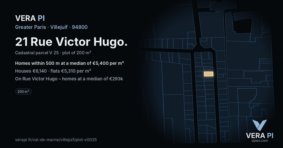 21 Rue Victor Hugo, Villejuif at night – the plot lit, the parcels around coloured by the prices near them