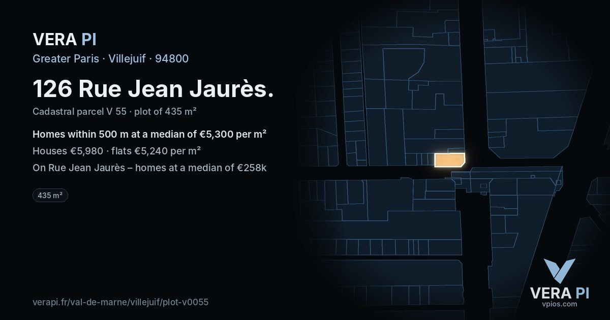 126 Rue Jean Jaurès, Villejuif at night – the plot lit, the parcels around coloured by the prices near them