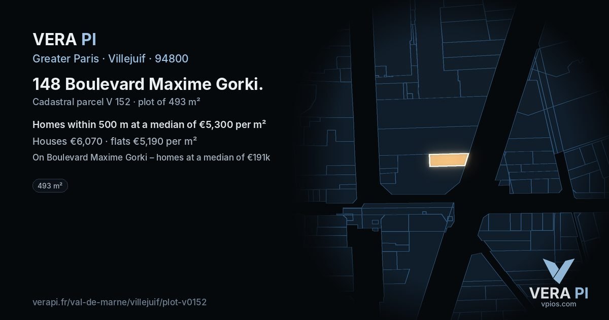 148 Boulevard Maxime Gorki, Villejuif at night – the plot lit, the parcels around coloured by the prices near them