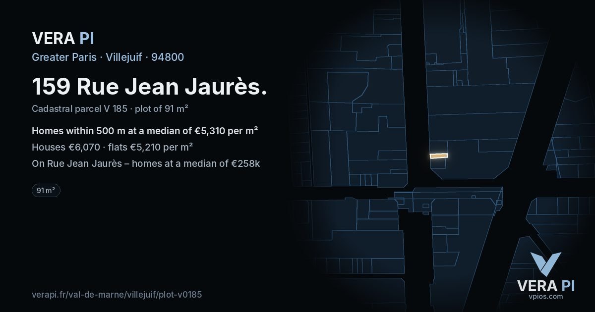 159 Rue Jean Jaurès, Villejuif at night – the plot lit, the parcels around coloured by the prices near them