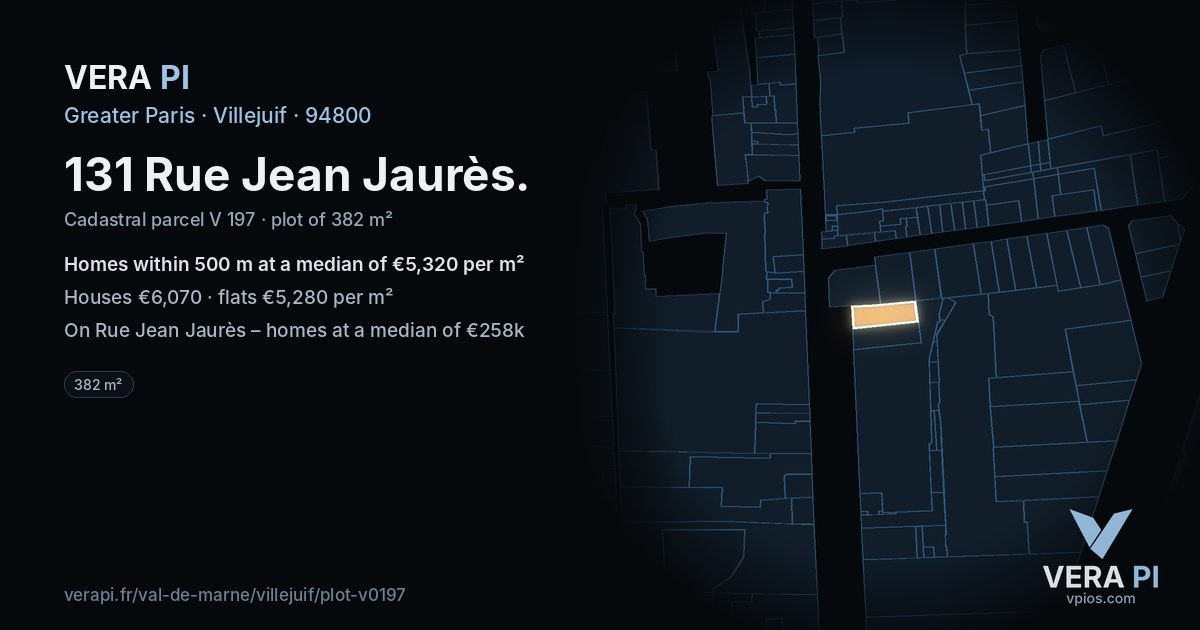 131 Rue Jean Jaurès, Villejuif at night – the plot lit, the parcels around coloured by the prices near them