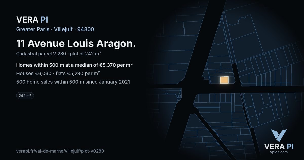 11 Avenue Louis Aragon, Villejuif at night – the plot lit, the parcels around coloured by the prices near them