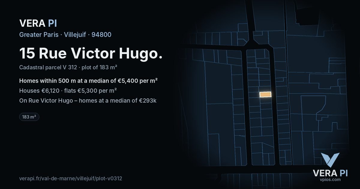 15 Rue Victor Hugo, Villejuif at night – the plot lit, the parcels around coloured by the prices near them