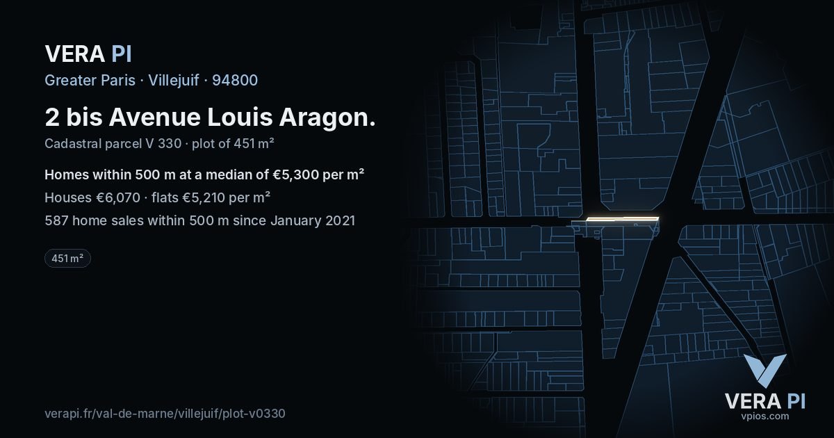 2 bis Avenue Louis Aragon, Villejuif at night – the plot lit, the parcels around coloured by the prices near them