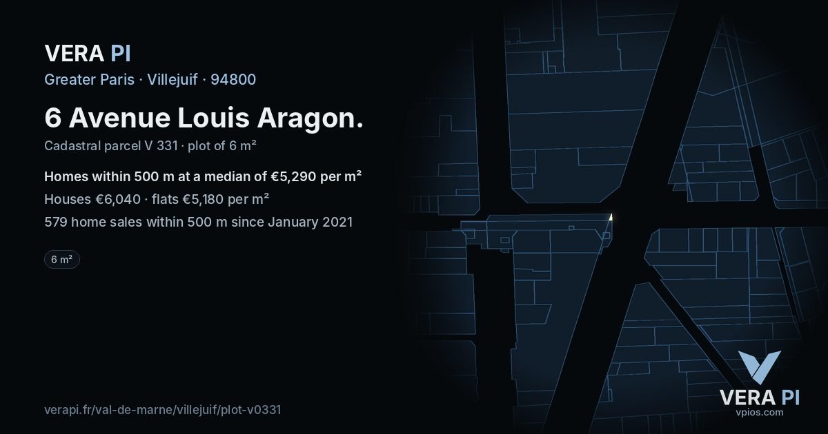 6 Avenue Louis Aragon, Villejuif at night – the plot lit, the parcels around coloured by the prices near them