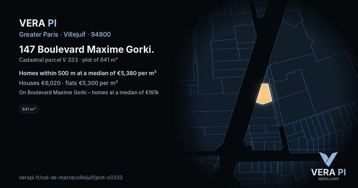 147 Boulevard Maxime Gorki, Villejuif at night – the plot lit, the parcels around coloured by the prices near them