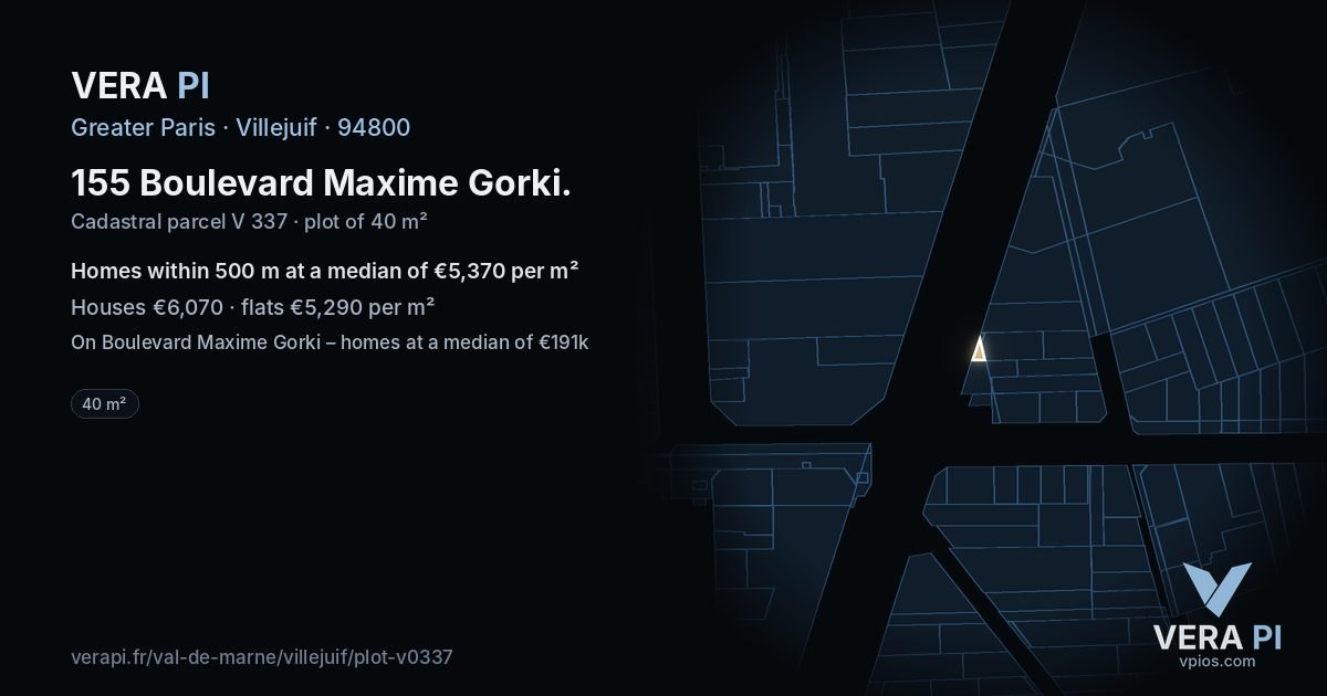 155 Boulevard Maxime Gorki, Villejuif at night – the plot lit, the parcels around coloured by the prices near them