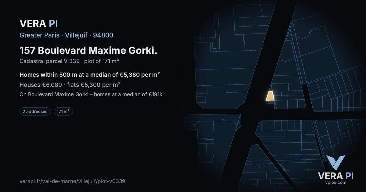 157 Boulevard Maxime Gorki, Villejuif at night – the plot lit, the parcels around coloured by the prices near them