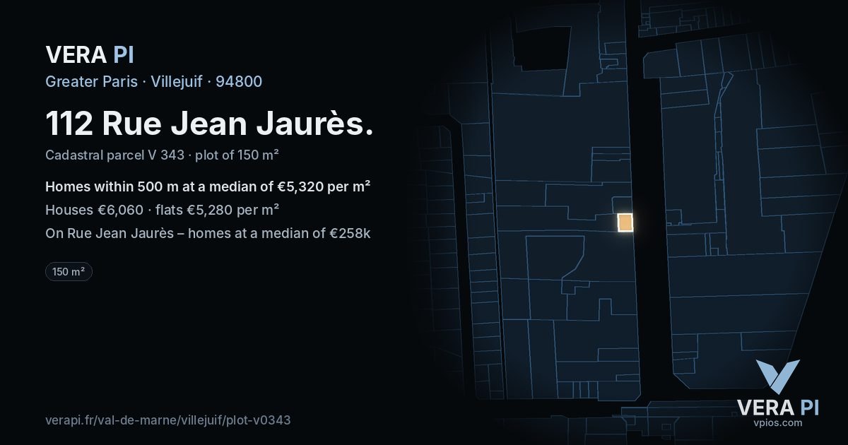 112 Rue Jean Jaurès, Villejuif at night – the plot lit, the parcels around coloured by the prices near them