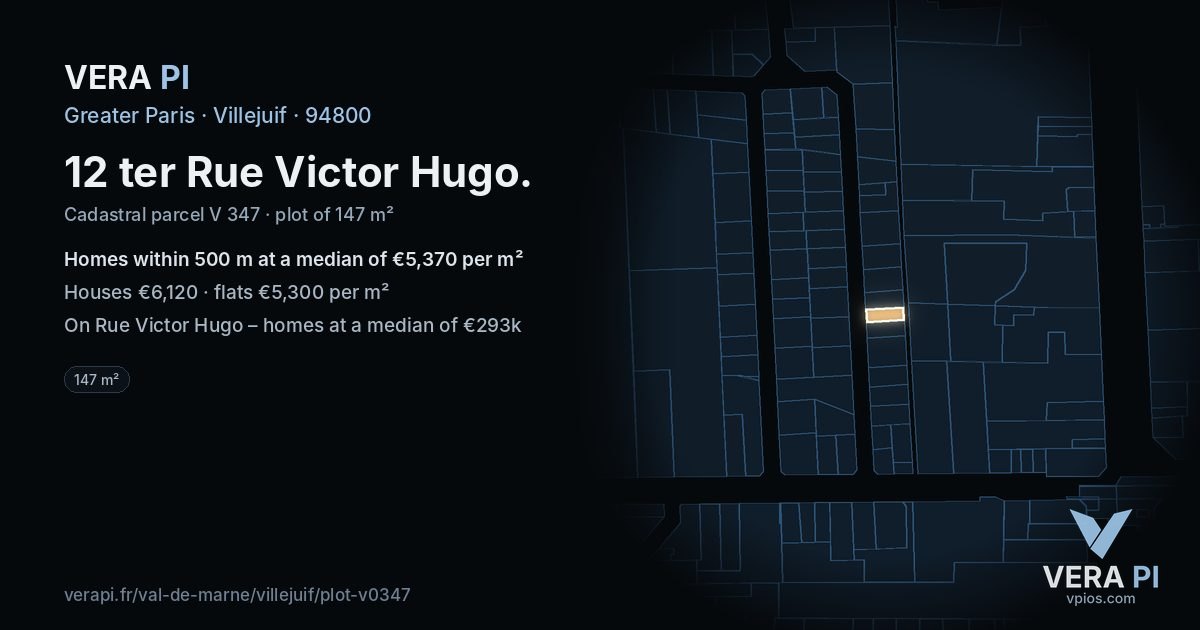 12 ter Rue Victor Hugo, Villejuif at night – the plot lit, the parcels around coloured by the prices near them
