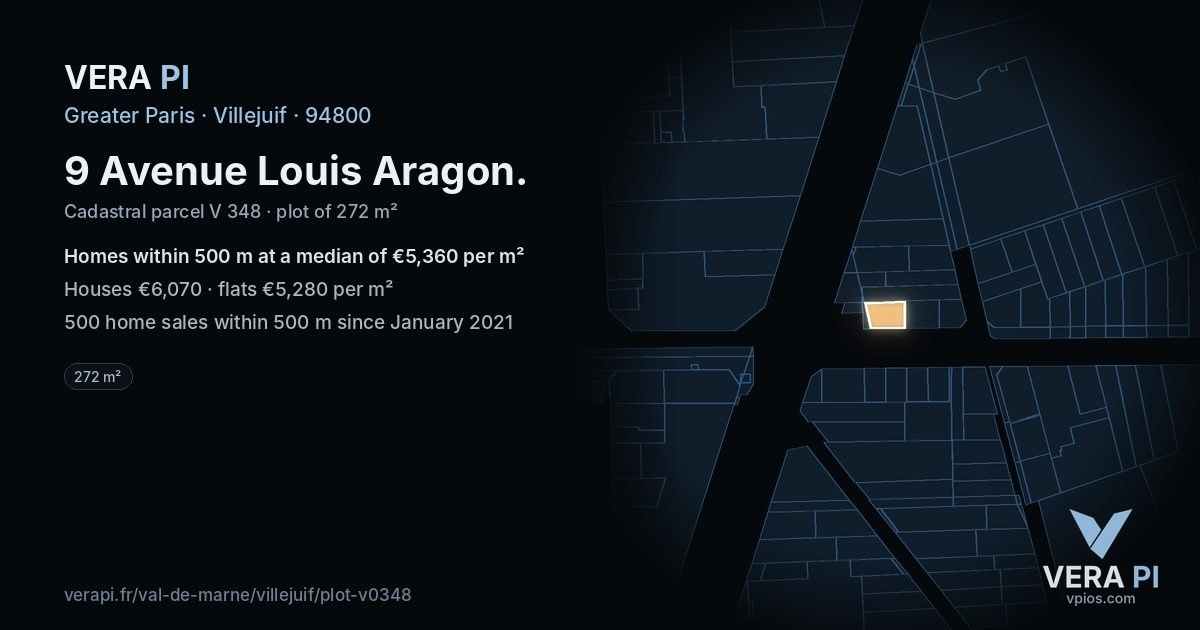 9 Avenue Louis Aragon, Villejuif at night – the plot lit, the parcels around coloured by the prices near them