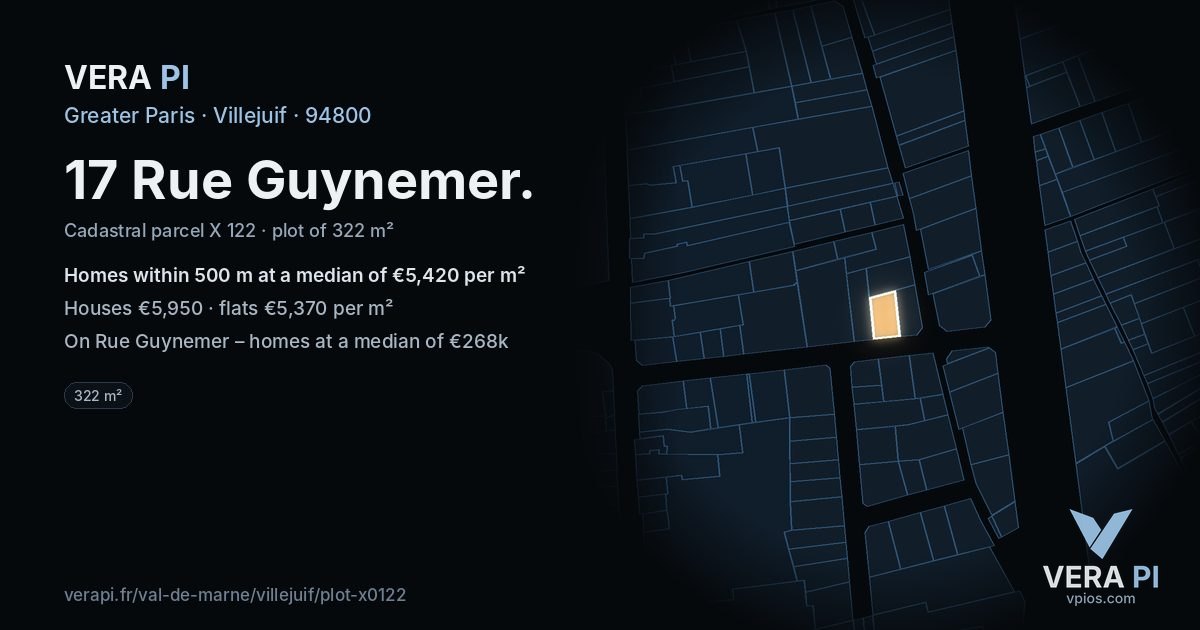 17 Rue Guynemer, Villejuif at night – the plot lit, the parcels around coloured by the prices near them