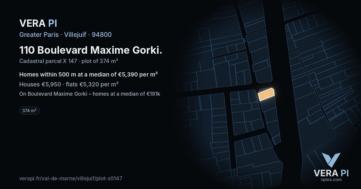 110 Boulevard Maxime Gorki, Villejuif at night – the plot lit, the parcels around coloured by the prices near them