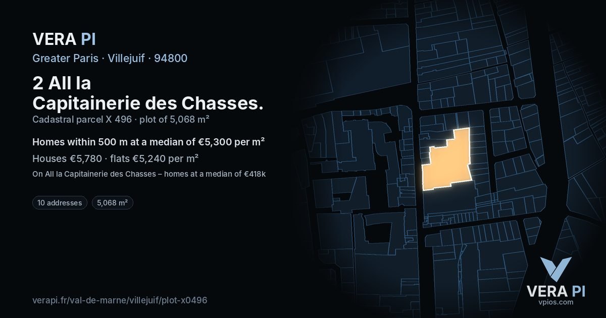 2 All la Capitainerie des Chasses, Villejuif at night – the plot lit, the parcels around coloured by the prices near them