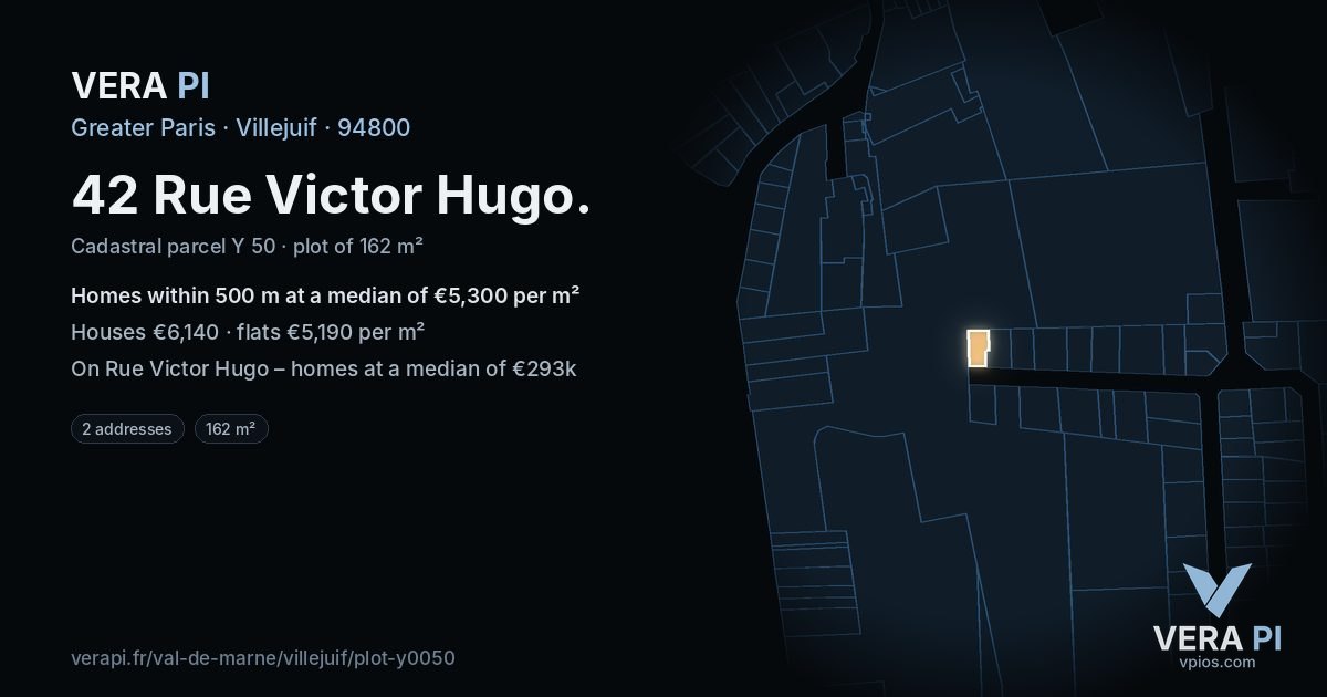 42 Rue Victor Hugo, Villejuif at night – the plot lit, the parcels around coloured by the prices near them