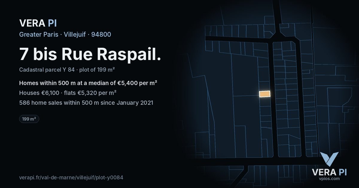 7 bis Rue Raspail, Villejuif at night – the plot lit, the parcels around coloured by the prices near them