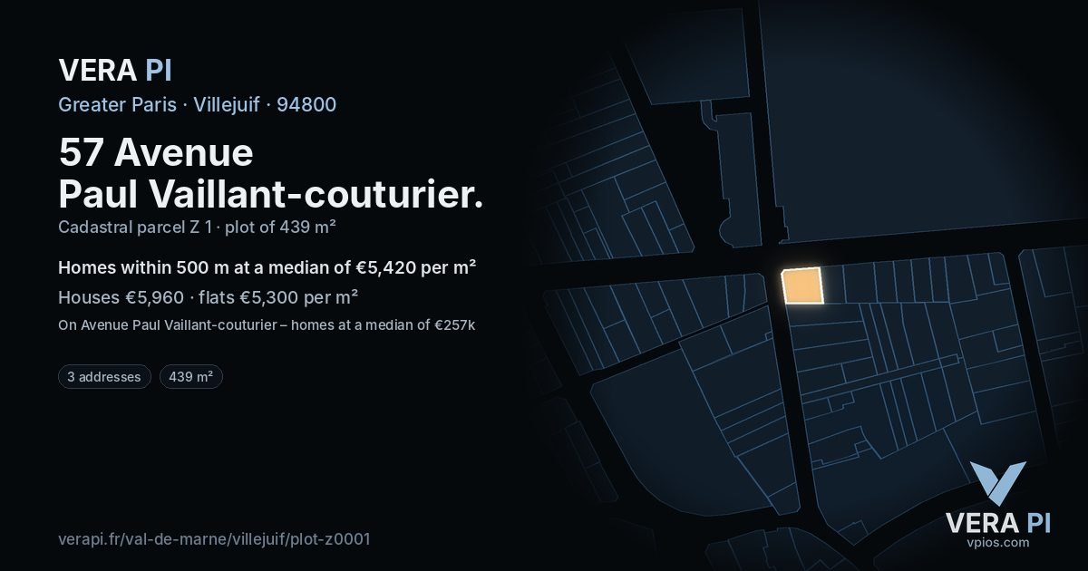 57 Avenue Paul Vaillant-couturier, Villejuif at night – the plot lit, the parcels around coloured by the prices near them