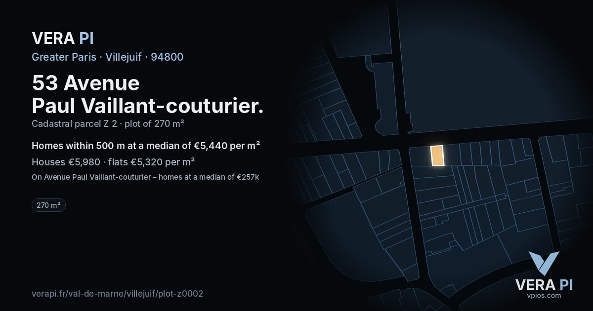 53 Avenue Paul Vaillant-couturier, Villejuif at night – the plot lit, the parcels around coloured by the prices near them