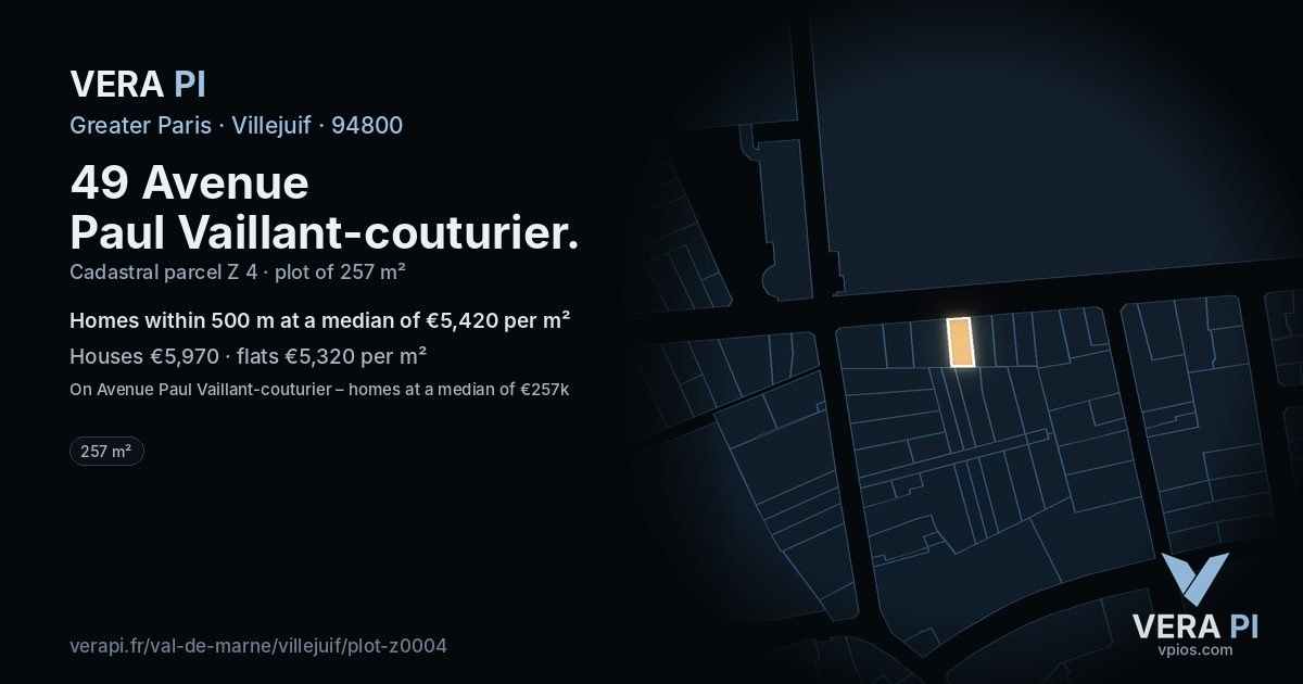 49 Avenue Paul Vaillant-couturier, Villejuif at night – the plot lit, the parcels around coloured by the prices near them