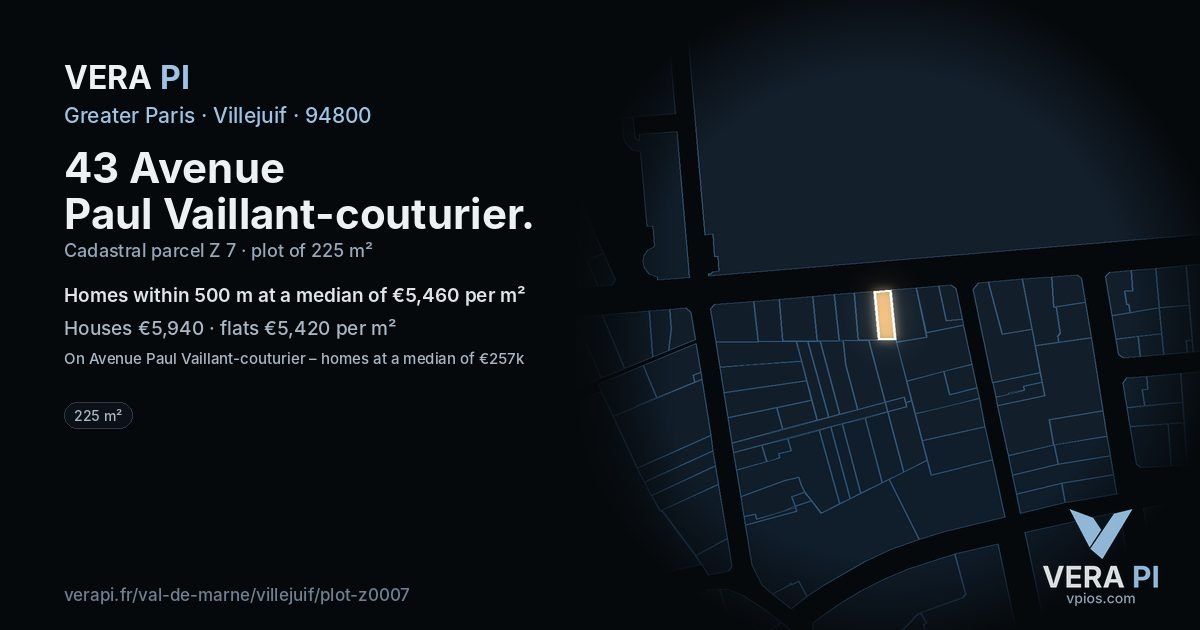 43 Avenue Paul Vaillant-couturier, Villejuif at night – the plot lit, the parcels around coloured by the prices near them