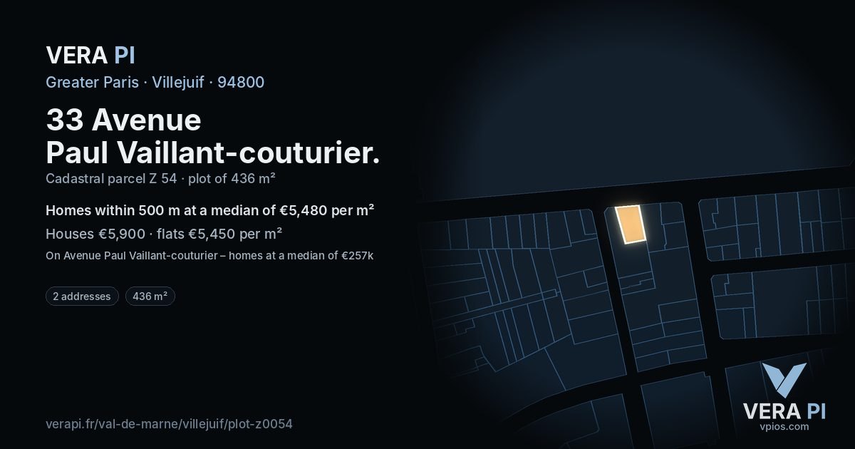 33 Avenue Paul Vaillant-couturier, Villejuif at night – the plot lit, the parcels around coloured by the prices near them