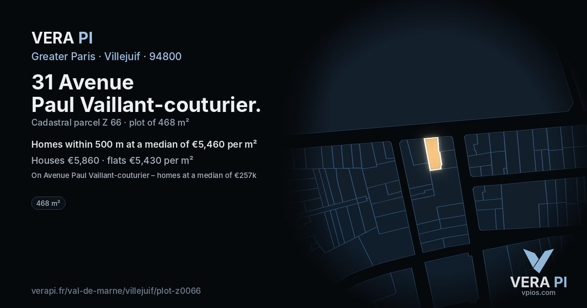 31 Avenue Paul Vaillant-couturier, Villejuif at night – the plot lit, the parcels around coloured by the prices near them