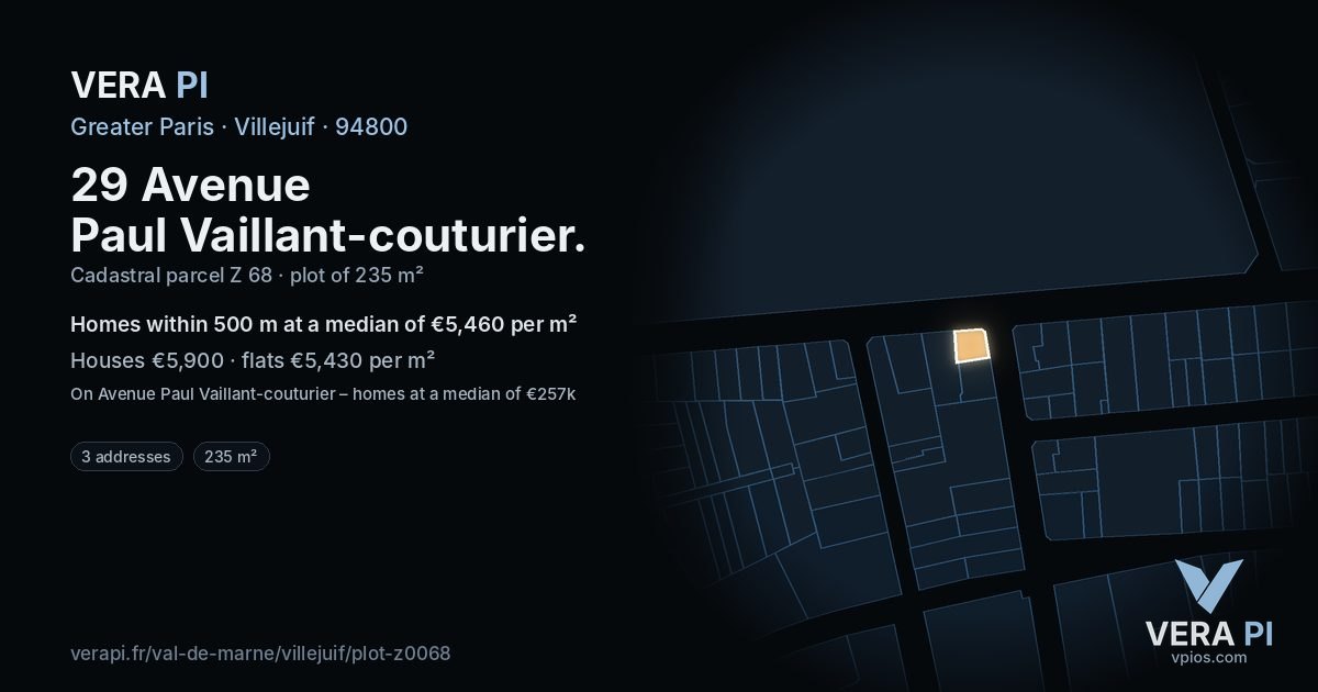 29 Avenue Paul Vaillant-couturier, Villejuif at night – the plot lit, the parcels around coloured by the prices near them