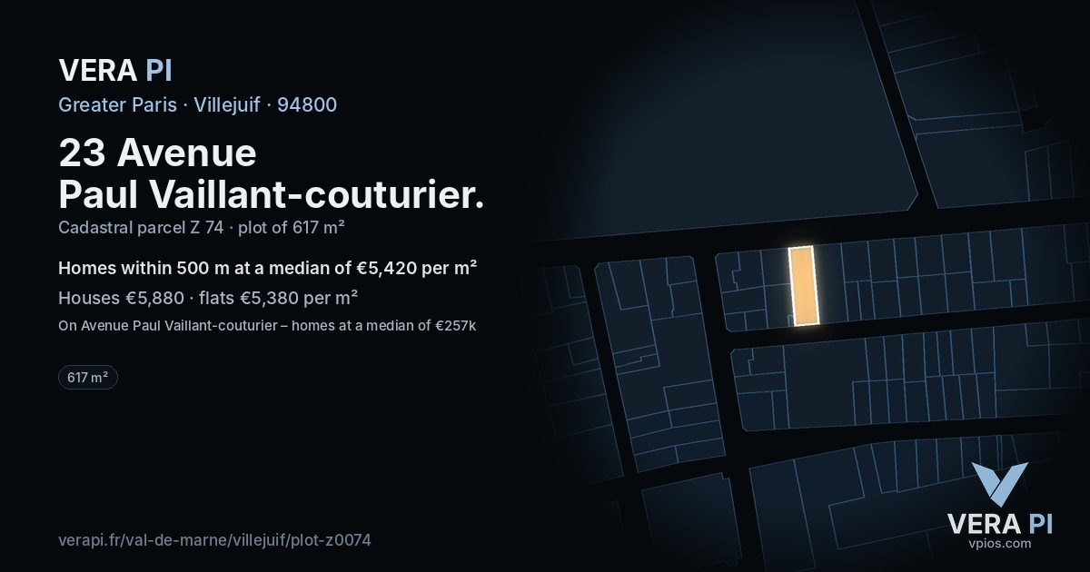 23 Avenue Paul Vaillant-couturier, Villejuif at night – the plot lit, the parcels around coloured by the prices near them