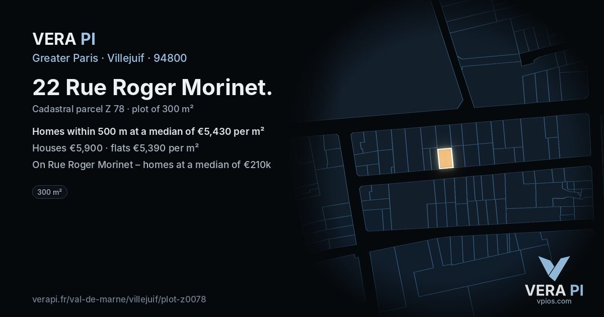 22 Rue Roger Morinet, Villejuif at night – the plot lit, the parcels around coloured by the prices near them