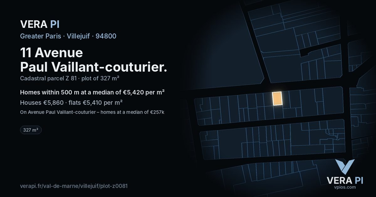 11 Avenue Paul Vaillant-couturier, Villejuif at night – the plot lit, the parcels around coloured by the prices near them