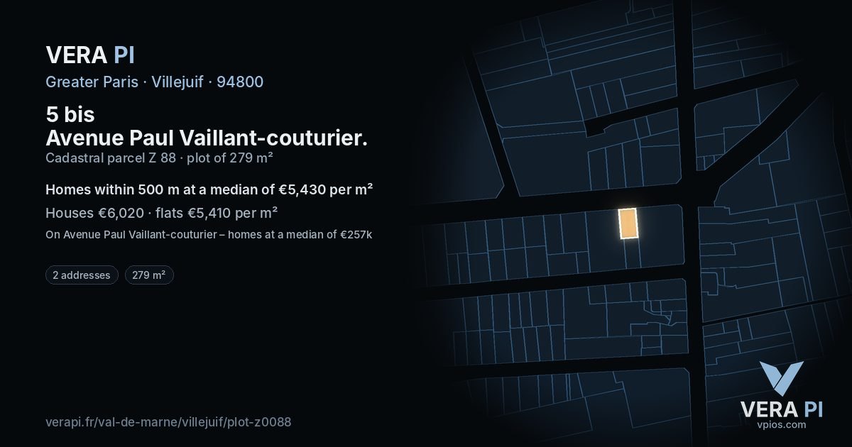 5 bis Avenue Paul Vaillant-couturier, Villejuif at night – the plot lit, the parcels around coloured by the prices near them
