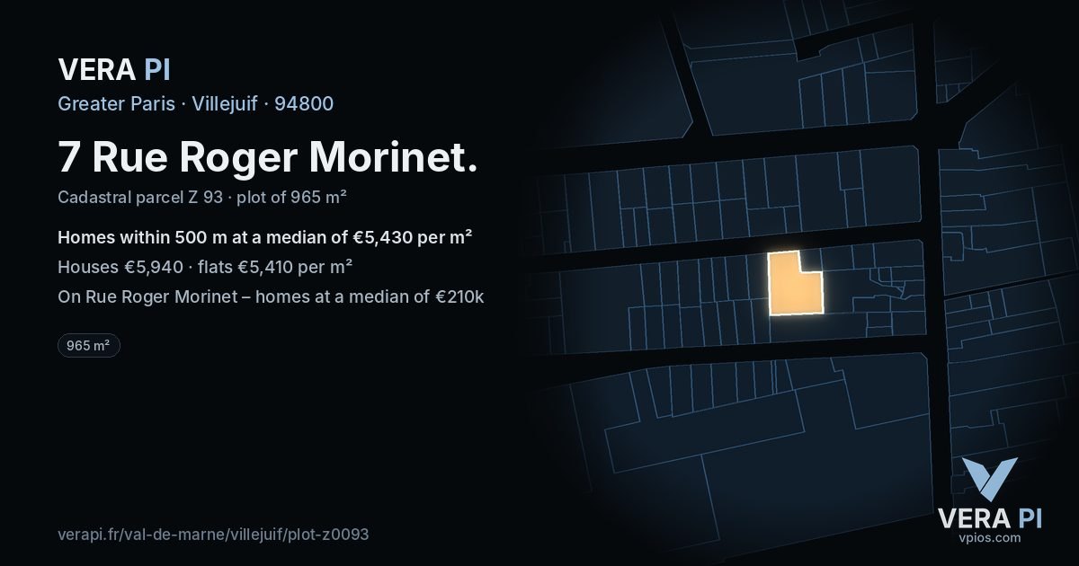 7 Rue Roger Morinet, Villejuif at night – the plot lit, the parcels around coloured by the prices near them