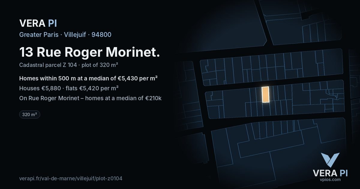 13 Rue Roger Morinet, Villejuif at night – the plot lit, the parcels around coloured by the prices near them