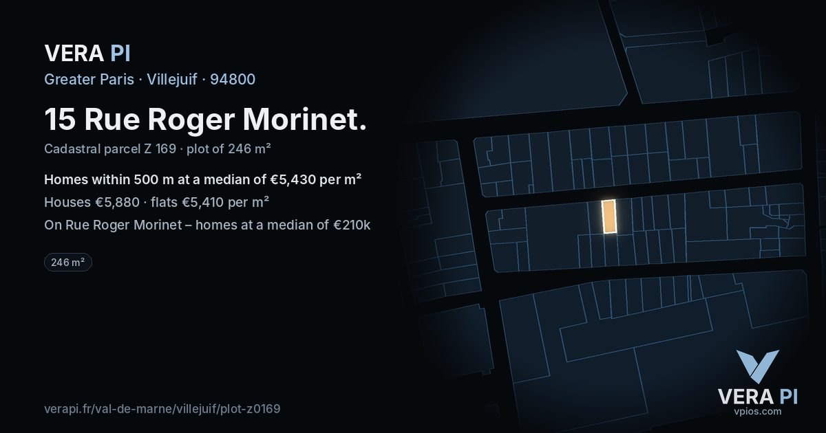 15 Rue Roger Morinet, Villejuif at night – the plot lit, the parcels around coloured by the prices near them