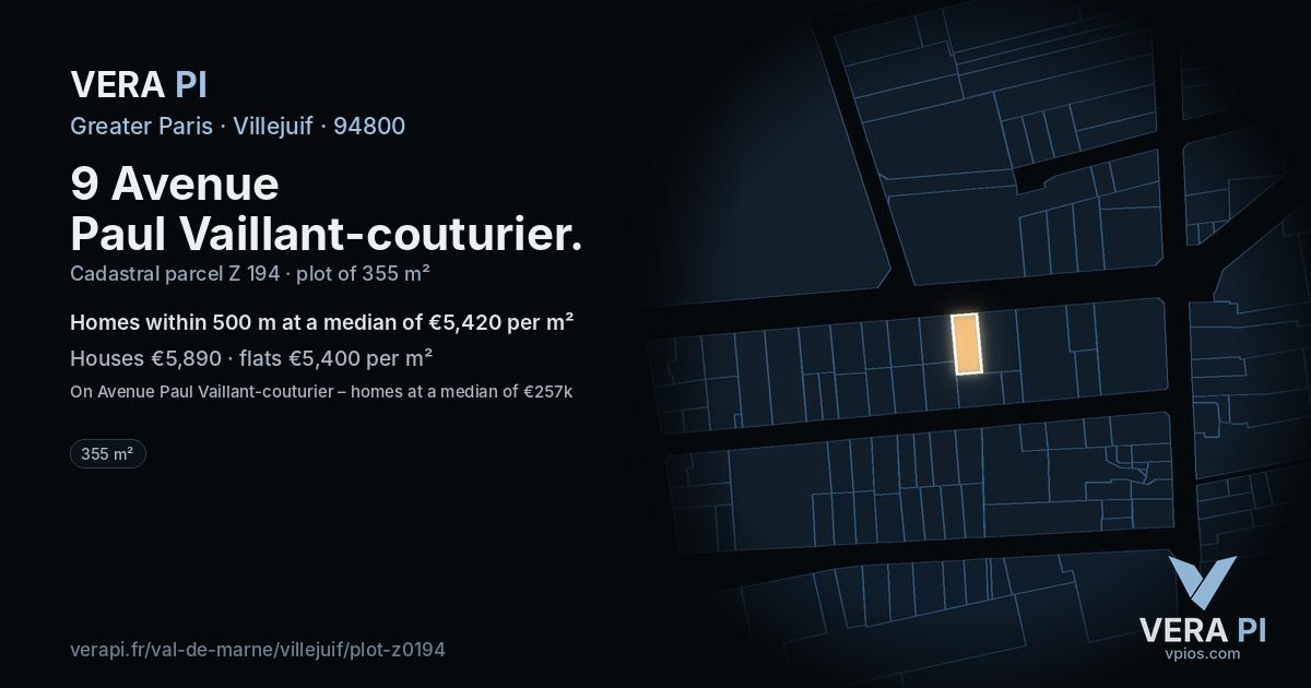 9 Avenue Paul Vaillant-couturier, Villejuif at night – the plot lit, the parcels around coloured by the prices near them