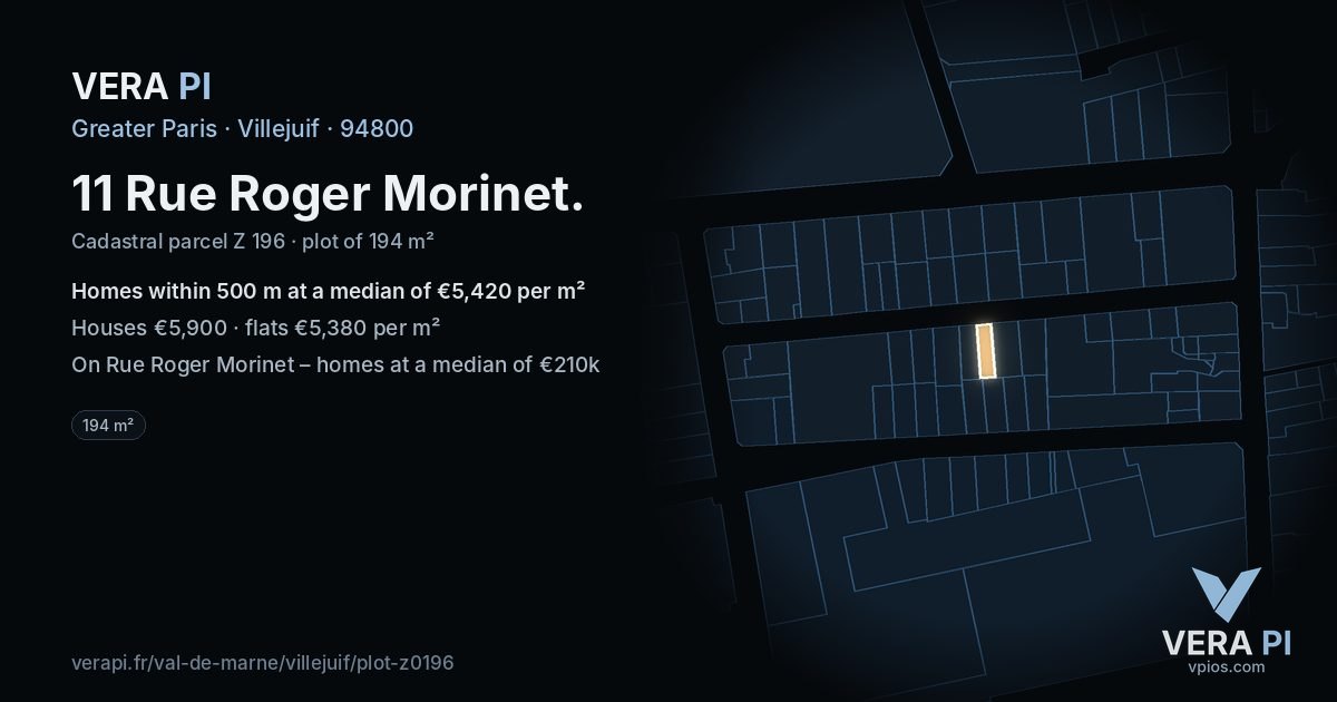 11 Rue Roger Morinet, Villejuif at night – the plot lit, the parcels around coloured by the prices near them