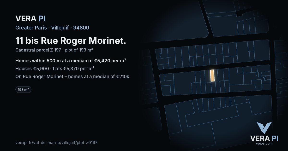 11 bis Rue Roger Morinet, Villejuif at night – the plot lit, the parcels around coloured by the prices near them