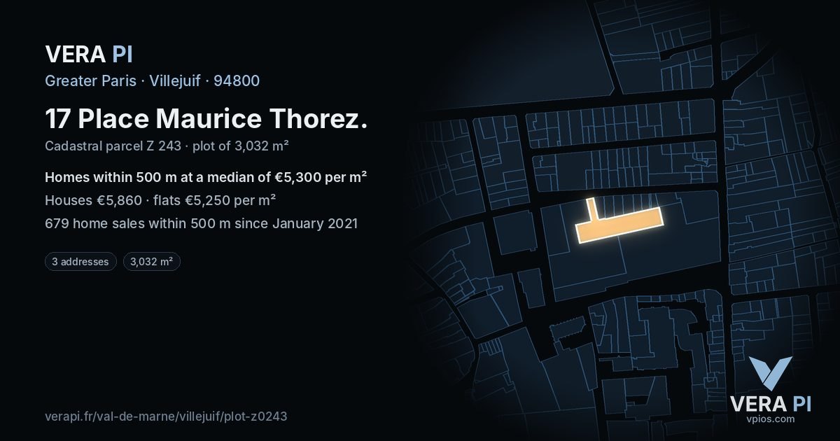 17 Place Maurice Thorez, Villejuif at night – the plot lit, the parcels around coloured by the prices near them