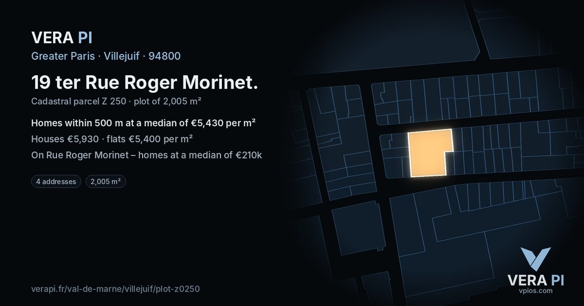 19 ter Rue Roger Morinet, Villejuif at night – the plot lit, the parcels around coloured by the prices near them