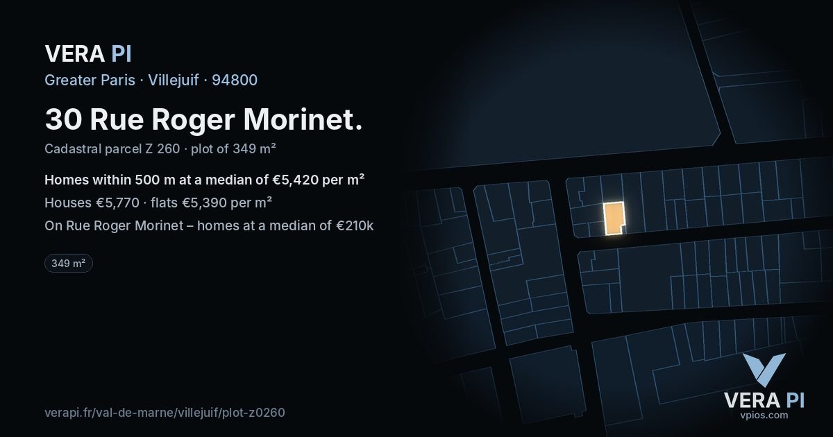 30 Rue Roger Morinet, Villejuif at night – the plot lit, the parcels around coloured by the prices near them