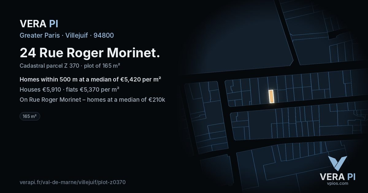 24 Rue Roger Morinet, Villejuif at night – the plot lit, the parcels around coloured by the prices near them