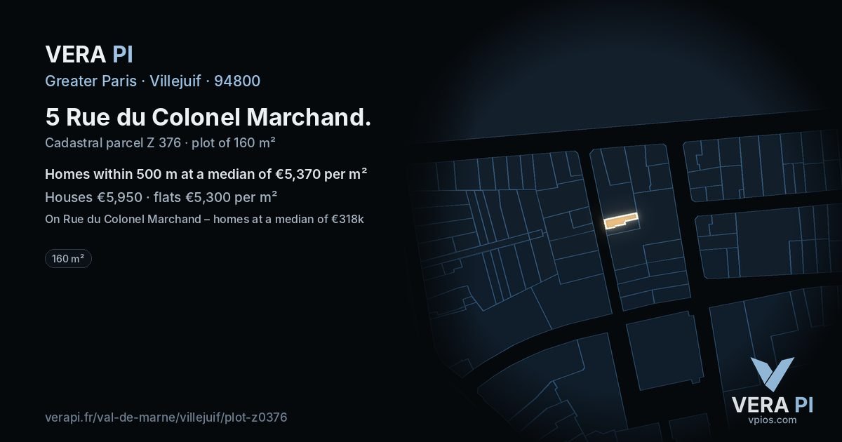 5 Rue du Colonel Marchand, Villejuif at night – the plot lit, the parcels around coloured by the prices near them