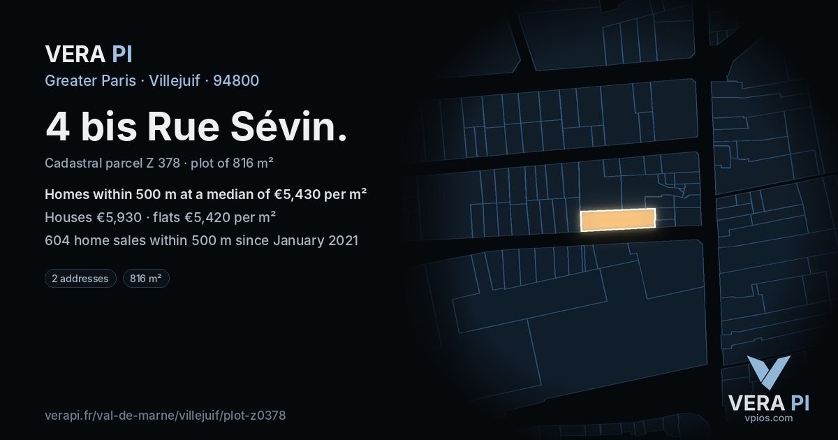 4 bis Rue Sévin, Villejuif at night – the plot lit, the parcels around coloured by the prices near them