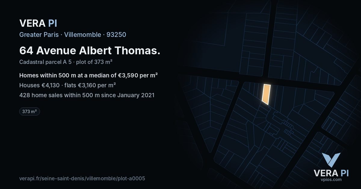 64 Avenue Albert Thomas, Villemomble at night – the plot lit, the parcels around coloured by the prices near them